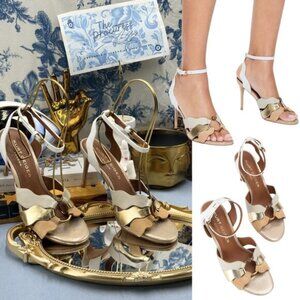 🆕 KURT GEIGER LONDON 🧿 NWOB Sun Wave Strappy Leather Sandal, Gold Combo - Sz 7